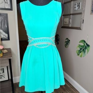 Crystal Doll Aqua Embellished Mini Dress